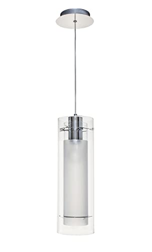 Et2 E22000-10 I Frost Collection Adjustable Height Dimmable 1 Light Ceiling Pendant - Polished Chrome I 50 Watts I Clear Cylinder/Frosted Glass I Modern Contemporary Light Fixture I #TOP7