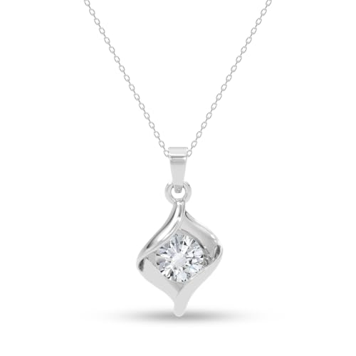 Image of CLARA 925 Sterling Silver Mia Solitaire Pendant Earrings Chain Bracelet Ring for Women & Girls| Platinum Plated | Gift for her