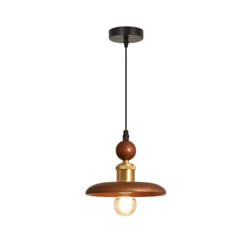 Lámpara colgante E27 de cobre y madera de nogal vintage