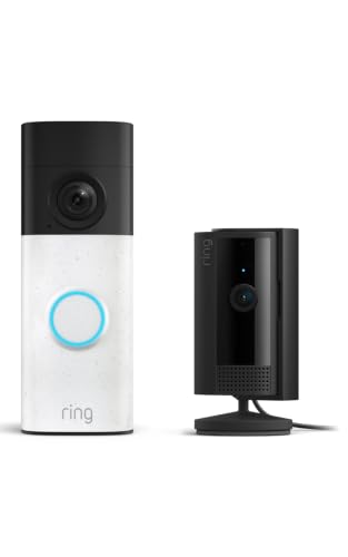 Image of Ring Battery Doorbell (newest model) Speckled White, with Indoor Cam, Black