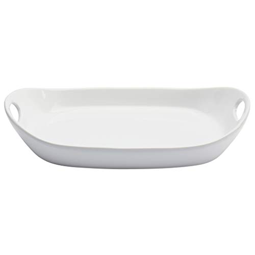 Tabletops Gallery White Durable Stoneware Serving Dishes Platter and Sets with Handles, Large