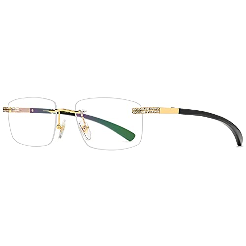 Image of HEPIDEM 100% Really Buffalo Horn Glasses,Square Rimless Luxury Buffs Eyeglasses with Zircon Diamonds