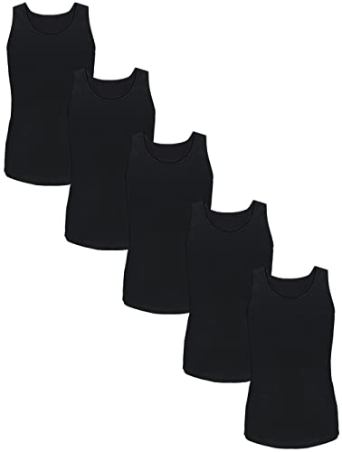 TupTam Unterhemden Mädchen Baumwoll Unterhemd 5er Pack Tank Top Ärmellos Kinder, Farbe: Schwarz, Größe: 146-152