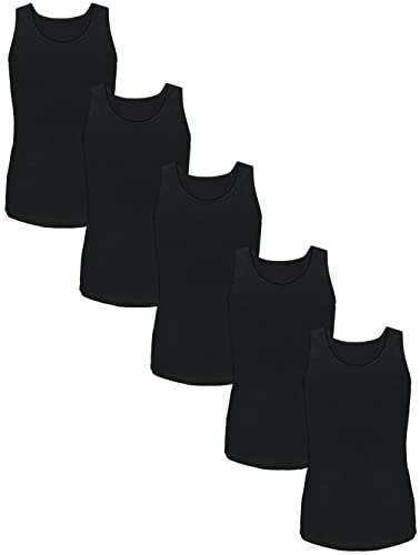 TupTam Mädchen Baumwolle Unterhemd 5er Pack Tank Top Ärmellos Kinder, Farbe: Schwarz, Größe: 134-140