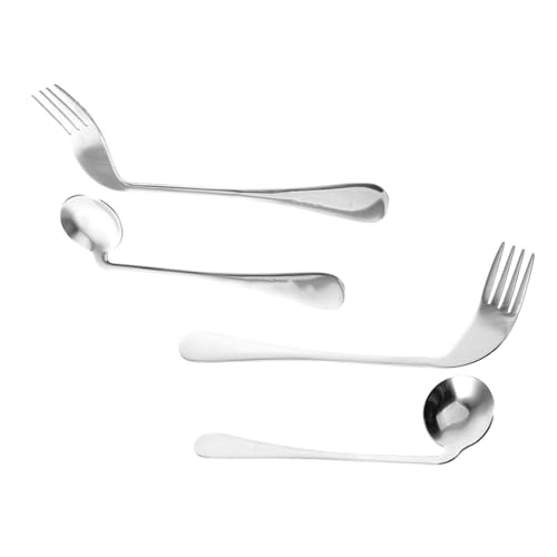 TEMPNAP 高齢者 障害者用角スプーンフォーク 滑らかステンレス製 人間工学に基づく使いやすい食事補助器具 ベッド介護にな点