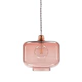 Els Banys - Lámpara de Techo de Vidrio Soplado - Cable Textil Vintage Crema 100 cm – Casquillo E27 – Estilo Contemporáneo y Minimalista – Uso Interior - Modelo: Wally (Rosa)