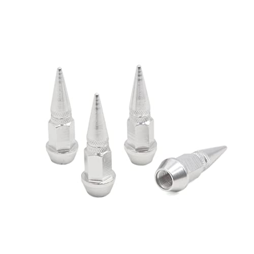 Ruilogod 4 PCS Cono Forma Media Coche Auto Válvula de Aire Válvula STEM Tapas a prueba de polvo Cubierta Tono Plateado