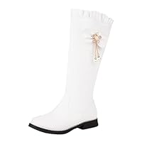 Wellington Boots Women Boots Winter Fashion Ladies Shoes British Style Solid Side Zip Bow Pearl Pendant Knee High Boots Overknees Boots Women's Leather Casual