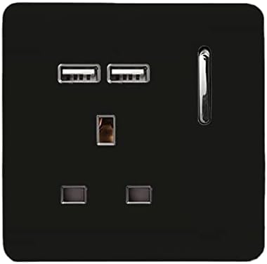 Trendi 1 Gang Artistic Modern Glossy 13 Amp 2 x 2.1mA USB Switched Tactile Plug Socket Black