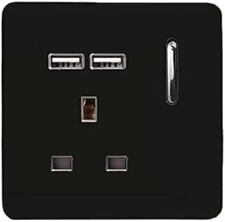 Trendi 1 Gang Artistic Modern Glossy 13 Amp 2 x 2.1mA USB Switched Tactile Plug Socket Black