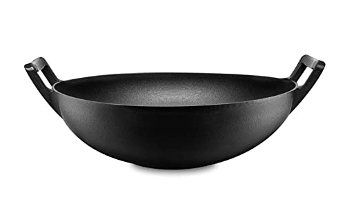 Blackbruntmor 14 Inch Traditional Cast Iron Wok With Large Loop Handle, Suitable For Stovetop, Iron Bowl For Cooking, Non-Stick Deep Fry Pan, Compatible For Oven And Stovetop,Black #TOP3