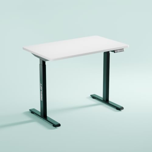 Image of Motorized Electric Standing Desk, Height Adjustable Sit Stand Workstation with Walnut Wood Grain Top, Ergonomic Computer Desk for Home & Office (Black Frame & White Top, 1200 x 600 mm)