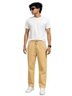AKSO Solid Drawstring Casual Cargo Lower | Relaxed Fit | Elastic Waist | Straight Leg Pants | Side Pockets | Everyday Bottom | Men's Trousers-image-46