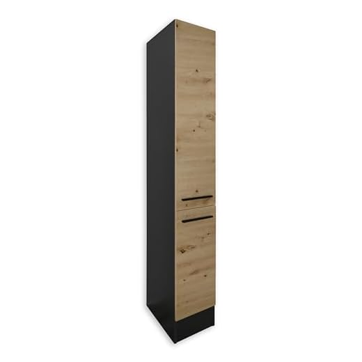 JAZZ 8 Moderner Apothekerschrank Küche in Anthrazit, Artisan Eiche Optik - Geräumiger Hochschrank Küchenschrank mit viel Stauraum - 30 x 211 x 57 cm (B/H/T)