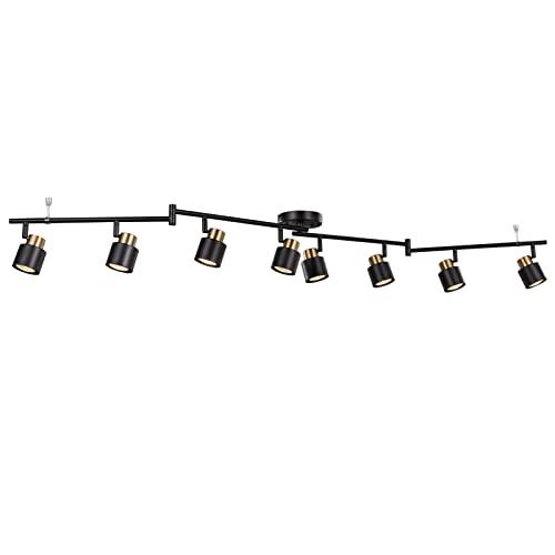 CRAFTRONOS 8 Light Foldable Track Lighting Kit, Matt Black Brass Finish Adjustable with Moden Flush Mount Ceiling Spotlight for Kitchen,Dining,Living Room,Home Improvement