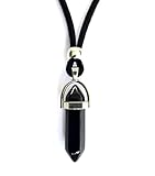 Amuleto Collar colgante piedra energética natural y zamak bañado en plata. Hombre Mujer. Collar colgante punta piedra. Piedra curativa. Piedra de protección. Ideal para regalo. (Obsidiana Negra)