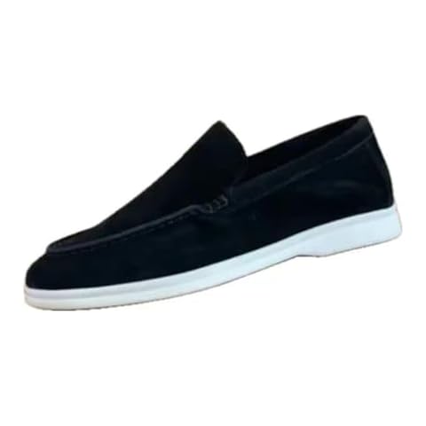 QCHIAN Loafers Suede old Money, Men's casual fashion loafers, Slip-on, no laces,Classic and comfortable flat shoes (Black,42) Cover