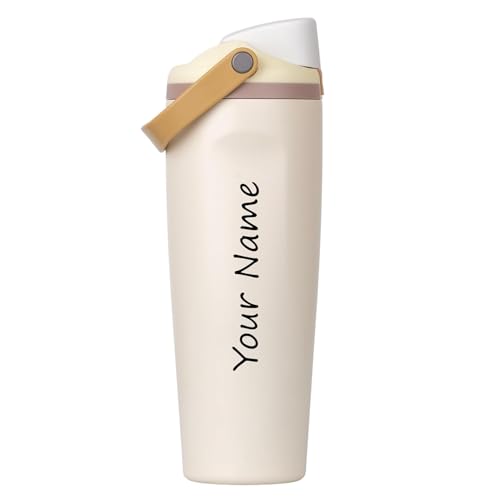 Image of Personalised with Your Name, 1200ml Tumbler with Straw - Handle - Stainless Steel Double Wall Insulated Cup | Leakproof Sipper Mug for Hot - Cold Drinks | Coffee - Water Tumbler (Lightly Toasted)