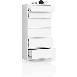 Cajoneras Blancas Lacadas Cómoda con 6 cajones, aparador, armario multifunción, para salón, comedor, dormitorio, 60 x 130 x 40 cm (blanco)