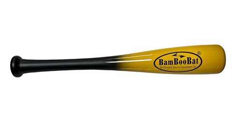 BamBooBat's One Hand Training Bat - 21 Inch Bamboo Wood- Perfect for Baseball & Softball Training and Drills for Improved Batting Swing Technique, Barrel Control & Bat Speed Black Handle/Yellow Barrel