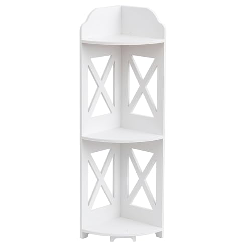 DelSol Corner Shelf Stand 3 Tier, Storage Organizer Great for Bathroom, Corner Shelf Perfect for Small Space,Waterproof Toilet Paper Stand (White)