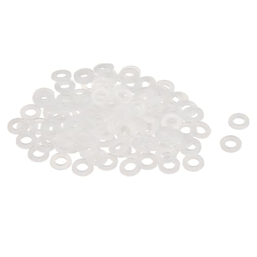 QUARKZMAN 120 Pcs Arandelas Planas, Pasacables de Nylon M4 4Mm Id 8Mm Od 1Mm de Grosor Arandela Lisa Arandelas Plástico para Juntas de Hojas de Plástico Espaciador de Sellado Anillo, Blanco