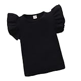 ZFZDRen Toddler Baby Girls T Shirt Solid Color Blouse Ruffle Top Cotton Basic Tees Plain Shirt (6-7