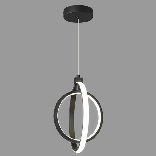Image of Modern LED Chandelier Black Ring Pendant Light Fixtures 4000K Dimmable Height Adjustable Pendant Lighting for Dining Room Kitchen Island Bedroom Living Room Foyer(1-Pack)