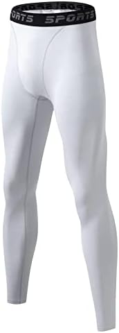 Tesuwel Compression Pants Men Basketball Cool Dry 1 Pack Athletic Workout Running Tights Mens Sports Leggings for Gym Cycling 3333 White S