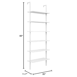Nathan James Theo 6-Shelf Tall Modern Bookshelf, Wall Mount Ladder Shelf Bookcase with Wood and Industrial Metal Frame, Matte White Nathan James Theo 6 Shelf Tall Modern Bookshelf Wall Mount Ladder Shelf Bookcase with Wood and Industrial Metal Frame Matte White
