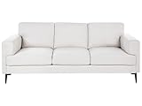 Beliani Sofá 3 plazas Minimalista de Estilo Moderno de Mediados de Siglo de Tela Patas metálicas reposabrazos Rectos Beige Claro Lousto