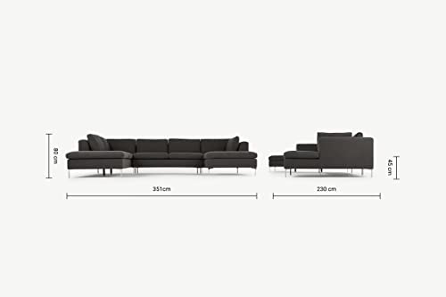 Image of Smith U Shape 7 Seater Corner LHS Fabric Sofa Set in Dark Grey Color for Living Room, Couch Sofa for Living Room, Seven Seater Sofa