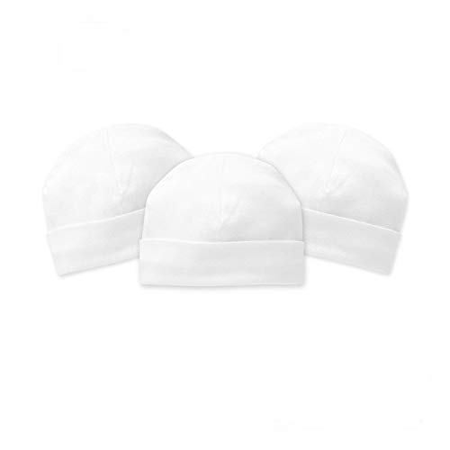 Unisex Cotton Stuff Cap, Textured Knit White Caps, Newborn Baby's Scratch Mitten Set, Kids Lightweight Acrylic Watch Hats 3-Piece Pack