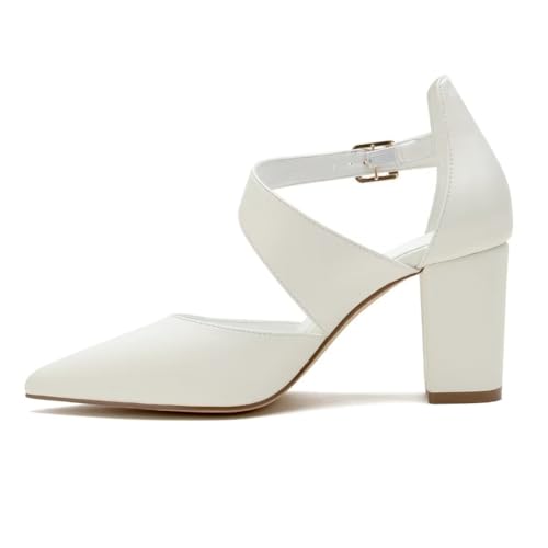 Block Heel Wedding Shoes for Bride Closed Toe Bridal Shoes Ankle Strap Wedding Chunky Heels3