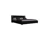 designer bett massivholz B/T/H: 162/217/87 cm SEDEX Luna Polsterbett 140x200 cm Doppelbett/Bett/Designerbett inkl. LED/Kunstleder schwarz