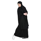 Women Muslim 2 Set Solid Color Plus Long Sleeve Thobe One-size Longuette Overall Abaya Thobe with Hoodied Hijab