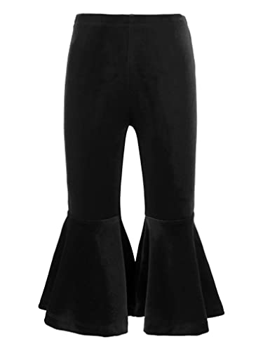 Kaerm Toddler Girl Bell Bottoms Velvet Flare Pants Little Baby Kids Causal Fall Winter Leggings Black 5-6 Years