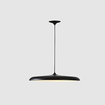 LITFAD Modern LED Hanging Light Fixtures Round Plate Pendant Lights Metal 1 Light Pendant Lamp with Adjustable Cord for Bedroom Dining Room Restaurant - Black 110V-120V 16" Third Gear Dimming