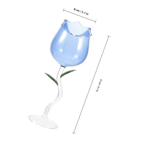 Copa de vino azul de vidrio con flores POPETPOP 3