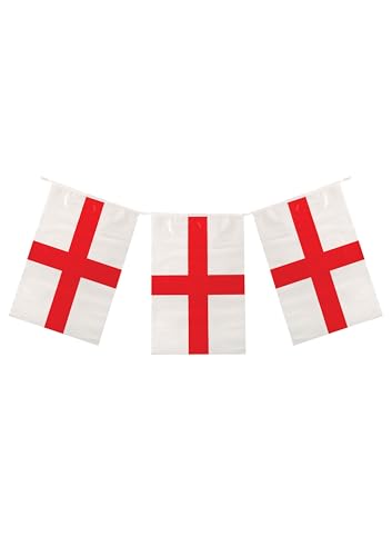 Henbrandt St. Georges Cross Party Bunting 10m with 20 Flags England St George Bunting Red and White Cross Euros Football Championship World Cup Six Nations Garland Pub BBQ Decoration
