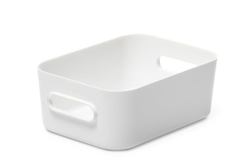 SmartStore Kompakte S Aufbewahrungsbox Weiß, Kleine, für Büro Küche Bad