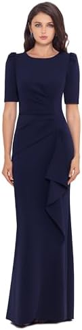 Xscape Women's 3/4 Sleeve Long Scuba Dress with Side Ruching