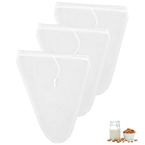 Nussmilchbeutel, 3 Stück Passiertuch Wiederverwendbar für Bio Nussmilch, Käsetuch Mehrzweck Passiertuch Nylon-Filtersack Nussmilchbeutel Bio Waschbar Nussbeutel für Käse Fruchtsaft Kaffee Gemüsesaft