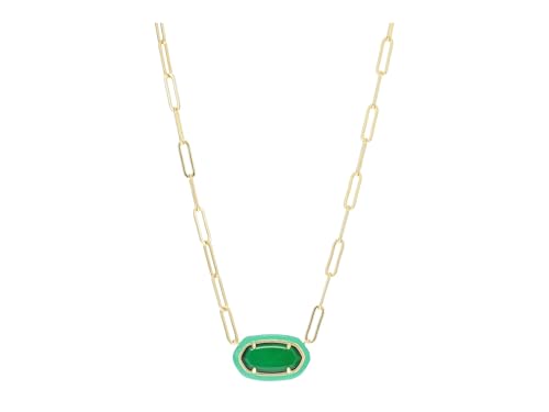 Kendra Scott, Women's, Elisa Enamel Frame Paperclip Necklace, Gold Emerald Illusion, One Size - Main Image