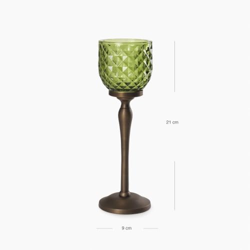 Image of Pure Home Green Diamond Cut Hurricane - Small | Size: 9 x 9 x 21 cm | Premium Hurricanes for Home Decor | Table Top & Shelf Decor Showpiece | Ideal for Diwali & Festive | Premium Home Decor | Pack of 1