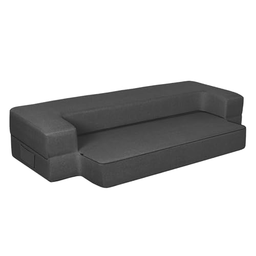 ANONER Moderno sofá Cama Plegable con Espuma viscoelástica, Sillon Cama 2 Plaza Plegable, colchón, sofá para Invitados con función de Cama, sin Necesidad de Montaje, Gris Oscuro
