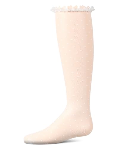MeMoi Girls Lace Trimmed Dot Mesh Knee Sock2