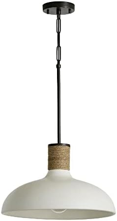 Capital Lighting 340612PW Destin Urban/Industrial Soft White Ceramic and Jute Cloche Dome Pendant, 1-Light 60 Watt, 12" H x 18" W, Dark Pewter