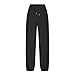 Petite Wide Leg Joggers Sweatpants for Women Baggy Sports Yoga with Pocket Elastic High Waisted Casual Pants Fashion Clothes（L,Black）