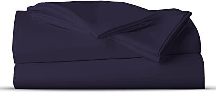AATH COLLECTION Bed Sheet Set, 100% Egyptian Cotton, Easy Care & Super Soft 4 Pieces Bedding Set - Flat Sheet & Fitted Sheet with 2 Pillowcases (NAVY, Single)